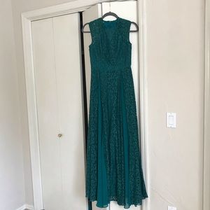 Floor length emerald green dress